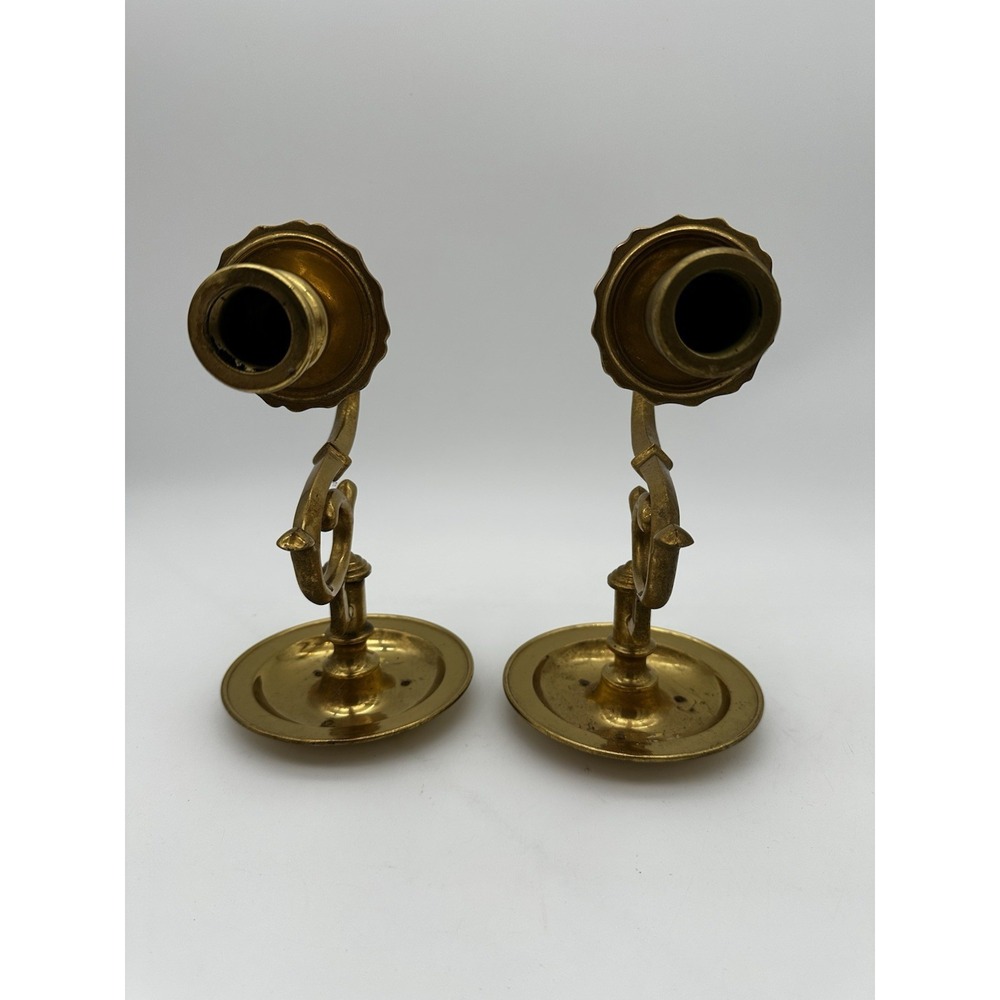 VGT Lacouered Brass Wall Mount Rare Swing Swivel Candlestick Holders 9" EUC - Picture 3 of 9